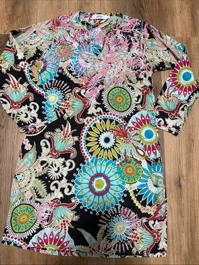 Snapdragon Multicolor Floral Tunic Top embroidered LS small